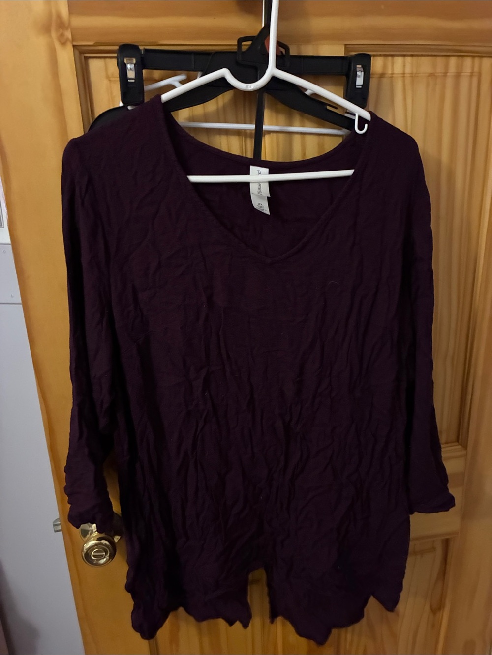 Pure Energy V-Neck Long Sleeve Tunic in Deep Plum